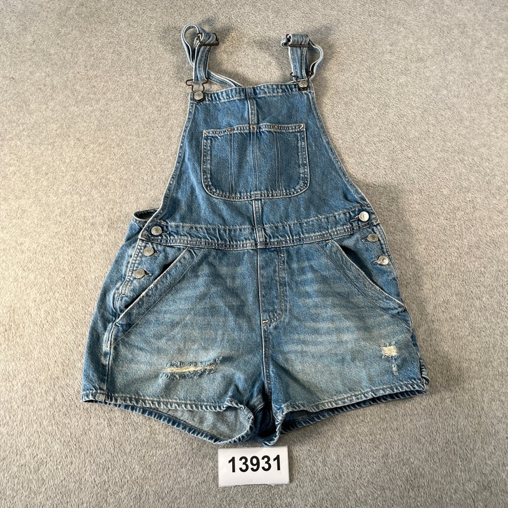 Arizona Jean Co. Bib Shortalls Womens Medium Blue Denim Medium Wash Distressed